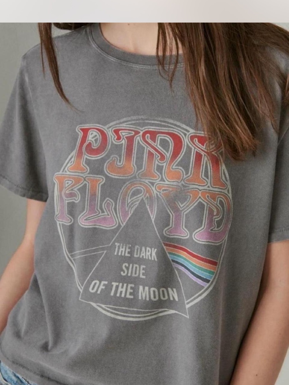 Lucky Brand Gray Graphic Tee with Rainbow Accent